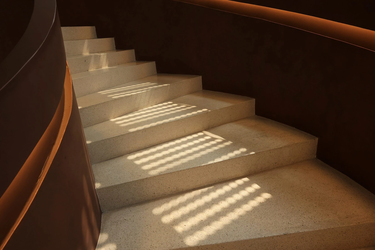 Sunlit stone staircase
