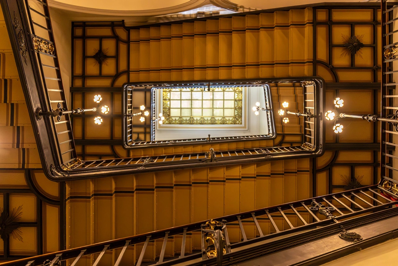 Ornate heritage stairwell from below