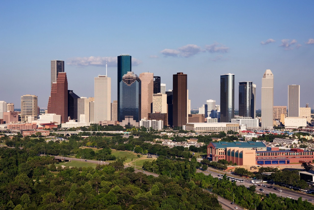 Houston skyline over Buffalo Bayou