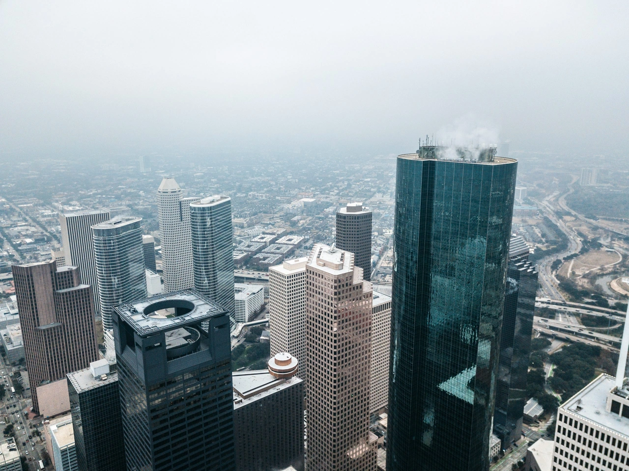 Downtown Houston towers from above